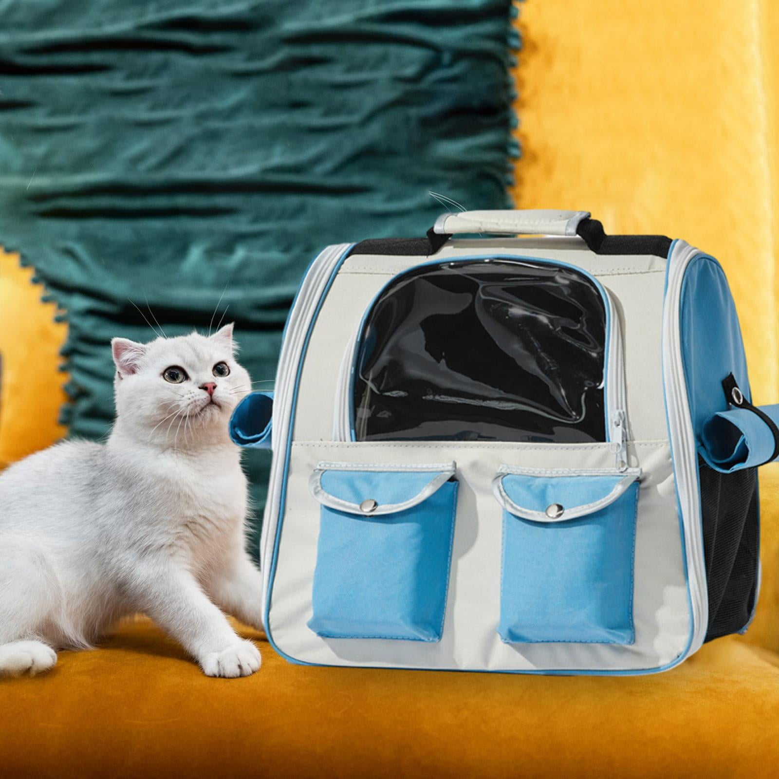 Cat Carrier Backpack Pet Travel Backpack Breathable Carrying Bag Transparent Dog Cat Carrier Cat Dog Backpack Bag for Outdoor Use Blue