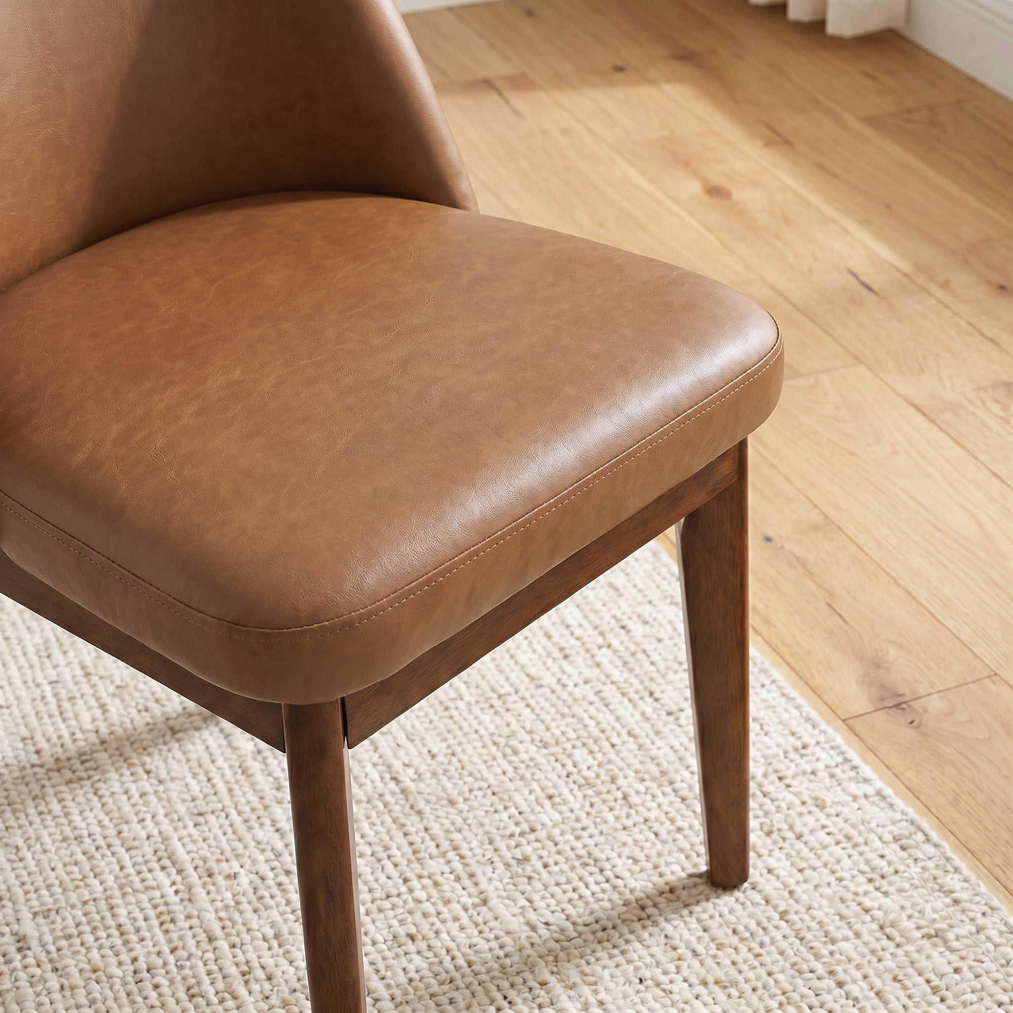 19.7" W Faux Leather Dining Chairs Set of 4, Modern Upholstered Kitchen Chairs with Solid Wood Legs, Easy Clean, Brown