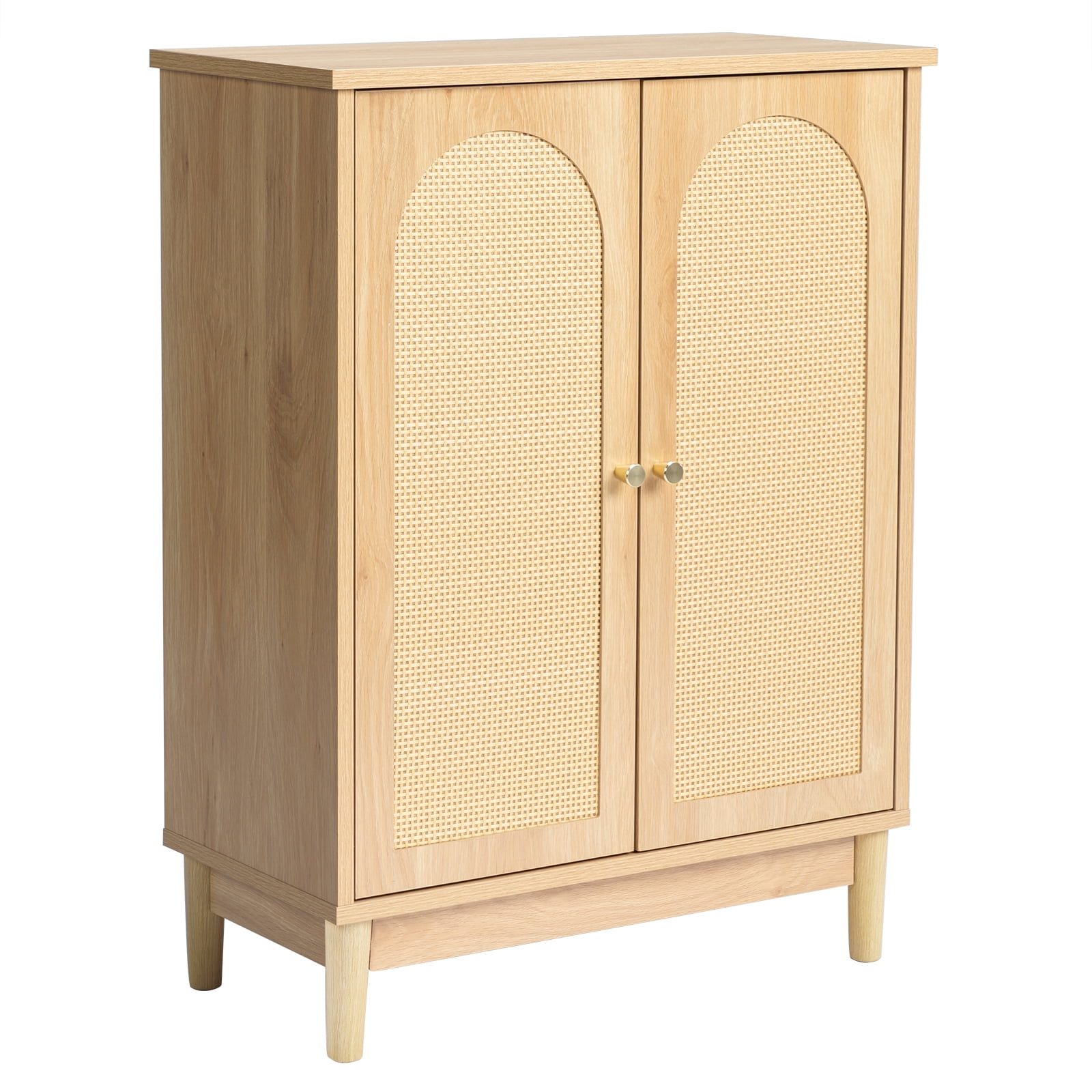 Ktaxon Bathroom Floor Cabinet Storage with 2 Doors and Adjustable Shelves, Rattan Finish