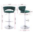 thumbnail image 4 of Hassch Bar Stools Set of 2, 30.1" - 38.1" Height Adjustable Swivel Barstool, Velvet Fabric Upholstered Counter Chair with Metal Legs for Kitchen Island, Green, 4 of 9