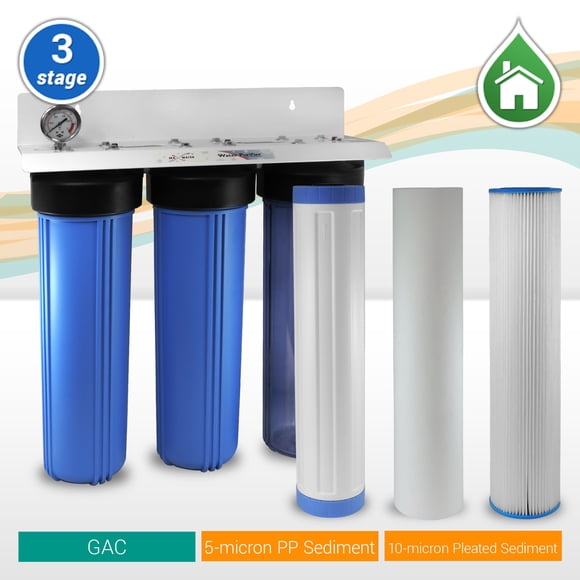 Max Water 3-stage 20"x 4.5" Whole House Big Blue Water Filtration System - ¾" or 1" NPT Ports