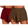 thumbnail image 2 of LEBONYARD Women's Plus Running Shorts,Women's Shorts with a Modern Twist,2pc Women's Summer Solid Color Sexy Elastic Waist Side Pleated Casual Shorts Brown XXL, 2 of 8