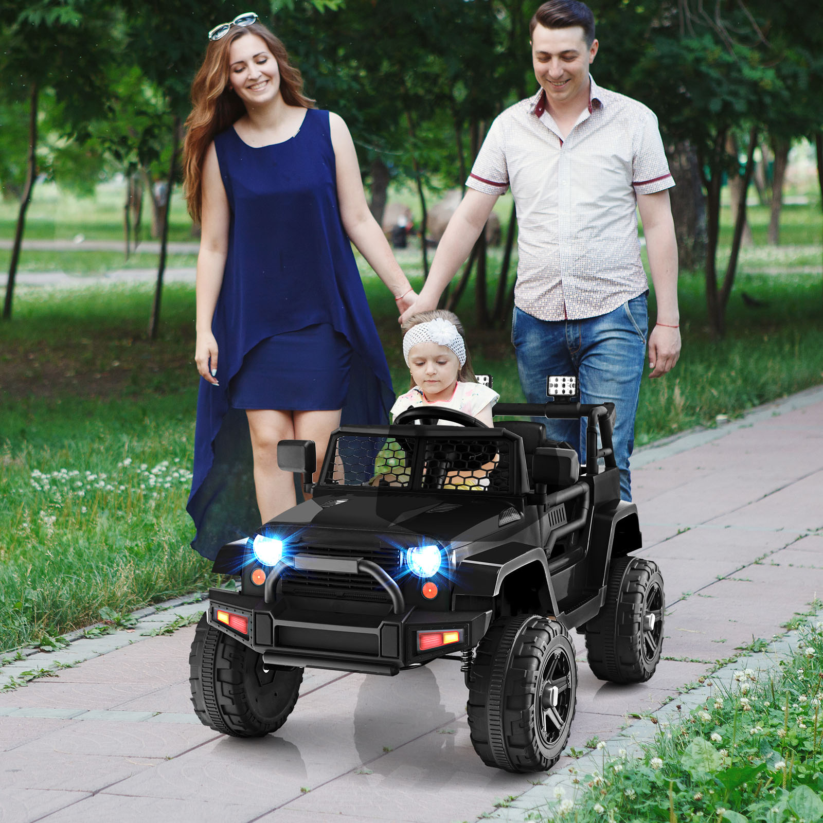 Topbuy 12V Kids Ride On Car Electric Vehicle Jeep with Parental Remote Music Horn Headlights Slow Start Function Black - image 2 of 10