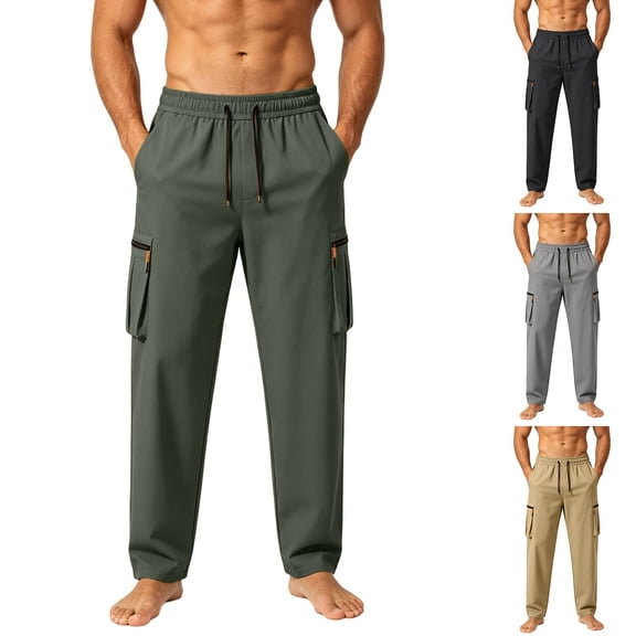 HOMADLES Men's Straight Leg Cargo Pants Relaxed Fit Quick Dry Work Pants Elastic Waist Lightweight Athletic Pants Army Green Size L