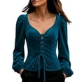 thumbnail image 2 of JOANKDMI Gothic Vampire Lace-Up Corset Top Women Elegant Puff Long Sleeve Sweetheart Neckline Blouse for Roleplay Renaissance Fair Halloween Costume Outfit, 2 of 9