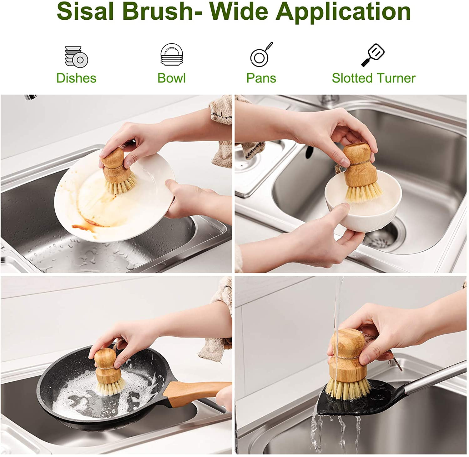 SUBEKYU Bubble Up Bamboo Dish Brush Set with Soap Holder, Wooden Dish  Scrubber