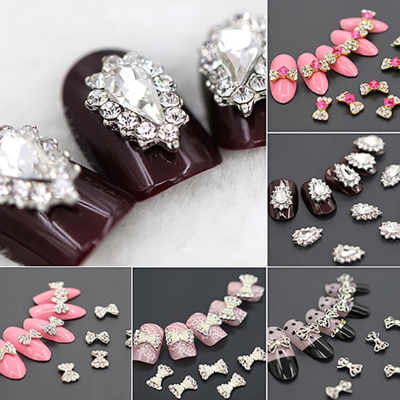 SmartBy 10Pcs 3D Glitters Rhinestone Alloy Bowknot DIY Decal Nail Art Tips Stickers