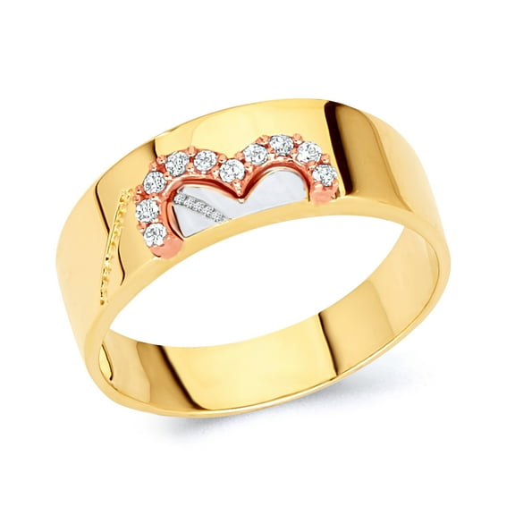 Wellingsale Mens Solid 14k 3 Tri Color White Yellow and Rose / Pink Gold Polished CZ Cubic Zirconia Wedding Ring Band - Size 8