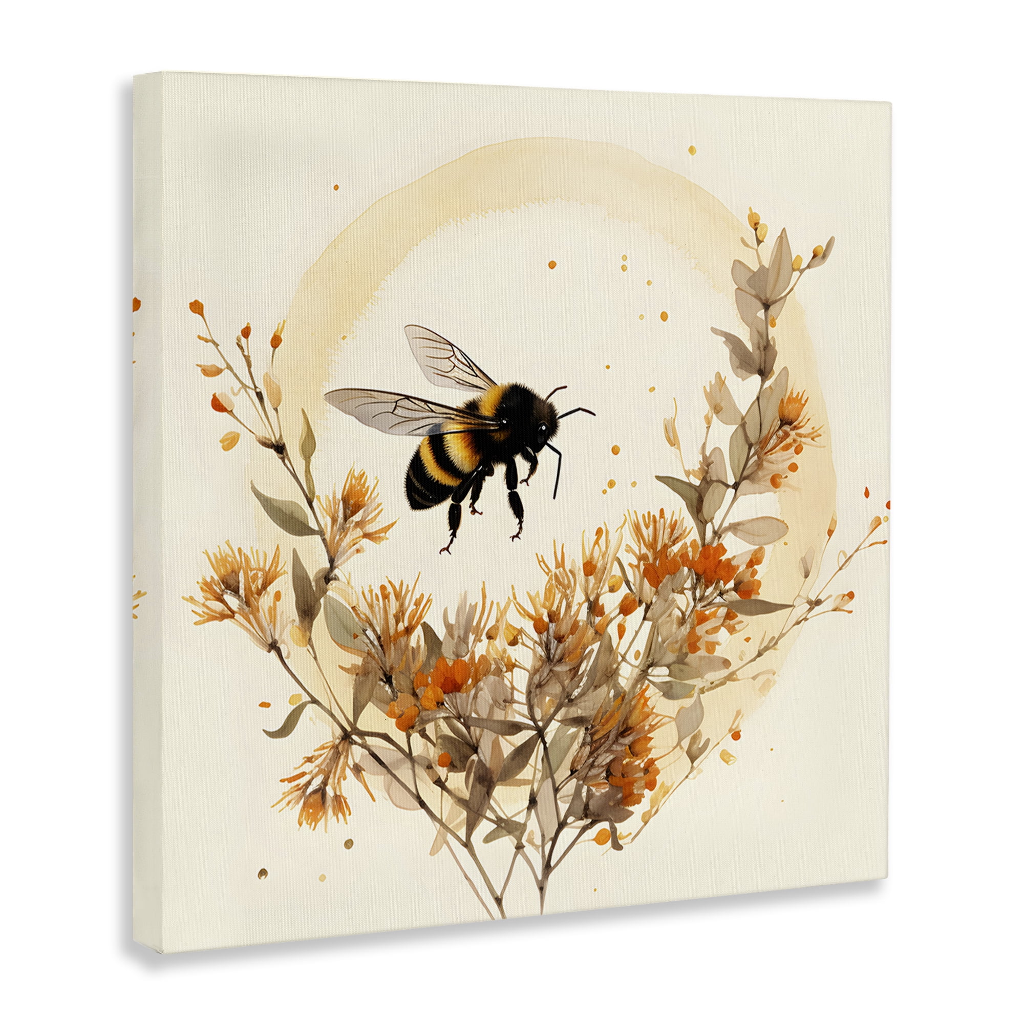 Stupell Industries Bee Florals View Animals & Insects Painting Gallery Wrapped Canvas Art Print Wall Art, 36 x 36