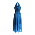 thumbnail image 5 of Womens Summer Dresses, Lace Trim Ruffle Long Dress for Women Floral Burnout A Line Sleeveless Dress Halter Neck Beach Vacation Evening Gown Dress, 5 of 6