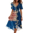 thumbnail image 2 of 4th of July Party Dresses for Women Patriotic Short Sleeve Wrap V Neck Tie Waist A-Line Ruffle Hem Flowy Midi Cocktail Dress, 2 of 6