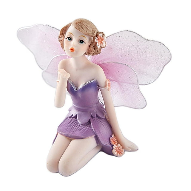 Estatua de hada en miniatura, regalo de cumpleaños hecho a mano, escultura de resina con pequeños adornos. Violeta
