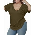 thumbnail image 3 of Gocolloa Womens Plus Size Tops Summer Basic Short Sleeve T-shirts Dressy Casual Loose Top Tee Army Green 3X, 3 of 6