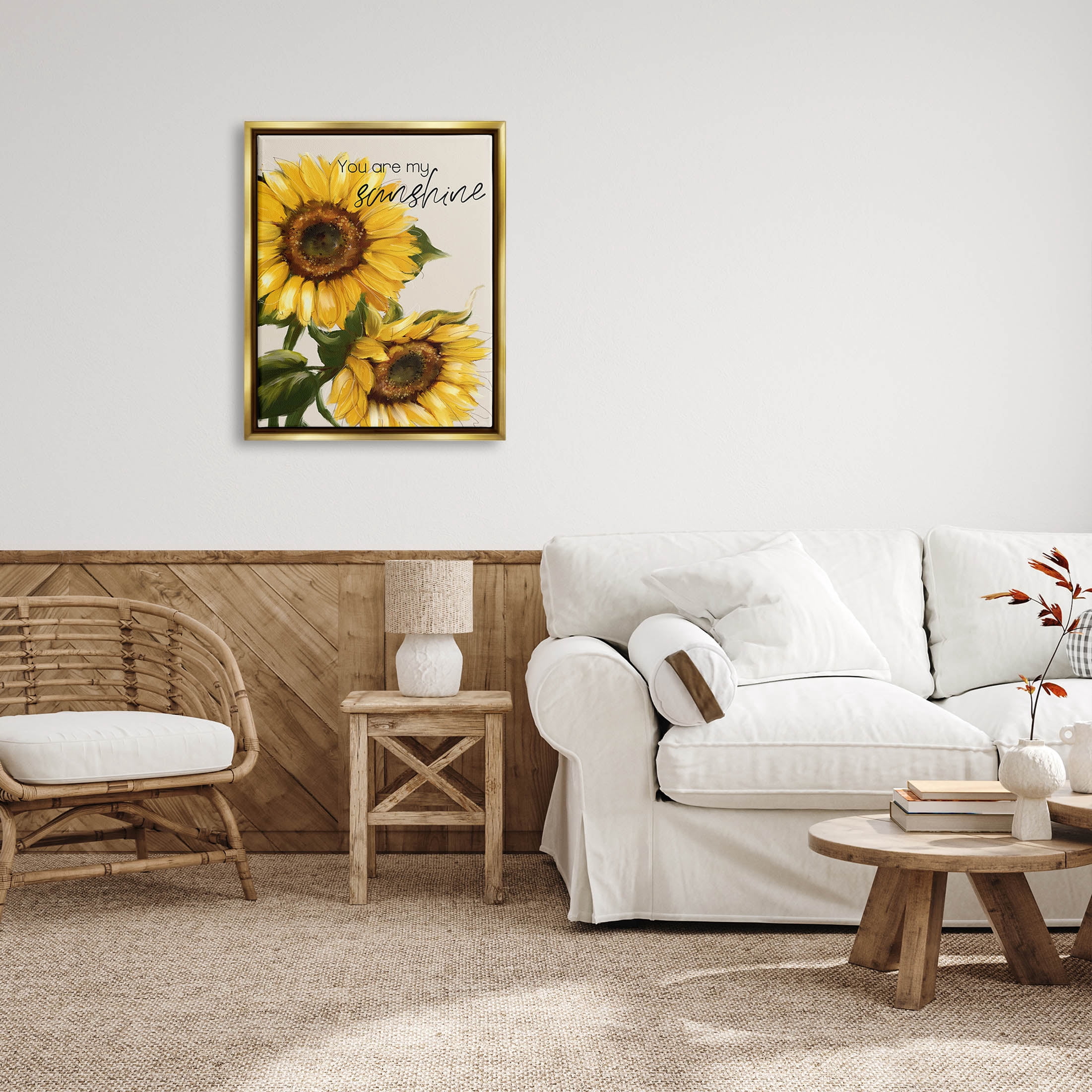 Stupell Industries You Are My Sunshine Sunflower Blooms Graphic Art Metallic Gold Floating Framed Canvas Print Wall Art, Design by Conrad Knutsen
