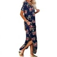 thumbnail image 6 of up to 60% off Gifts wycnly Formal Dresses for Women Loose Button up Irregular Slit Vintage Long Dresses with Pocket V-Neck Short Sleeve Floral Print Summer Maxi Dress Navy XXL, 6 of 6