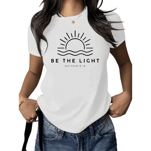 Cozymy Women's Be The Light Christian T-Shirt Bible Verse Matthew 5:14 Inspirational Sunrise Short Sleeve Crewneck Top S-5XL
