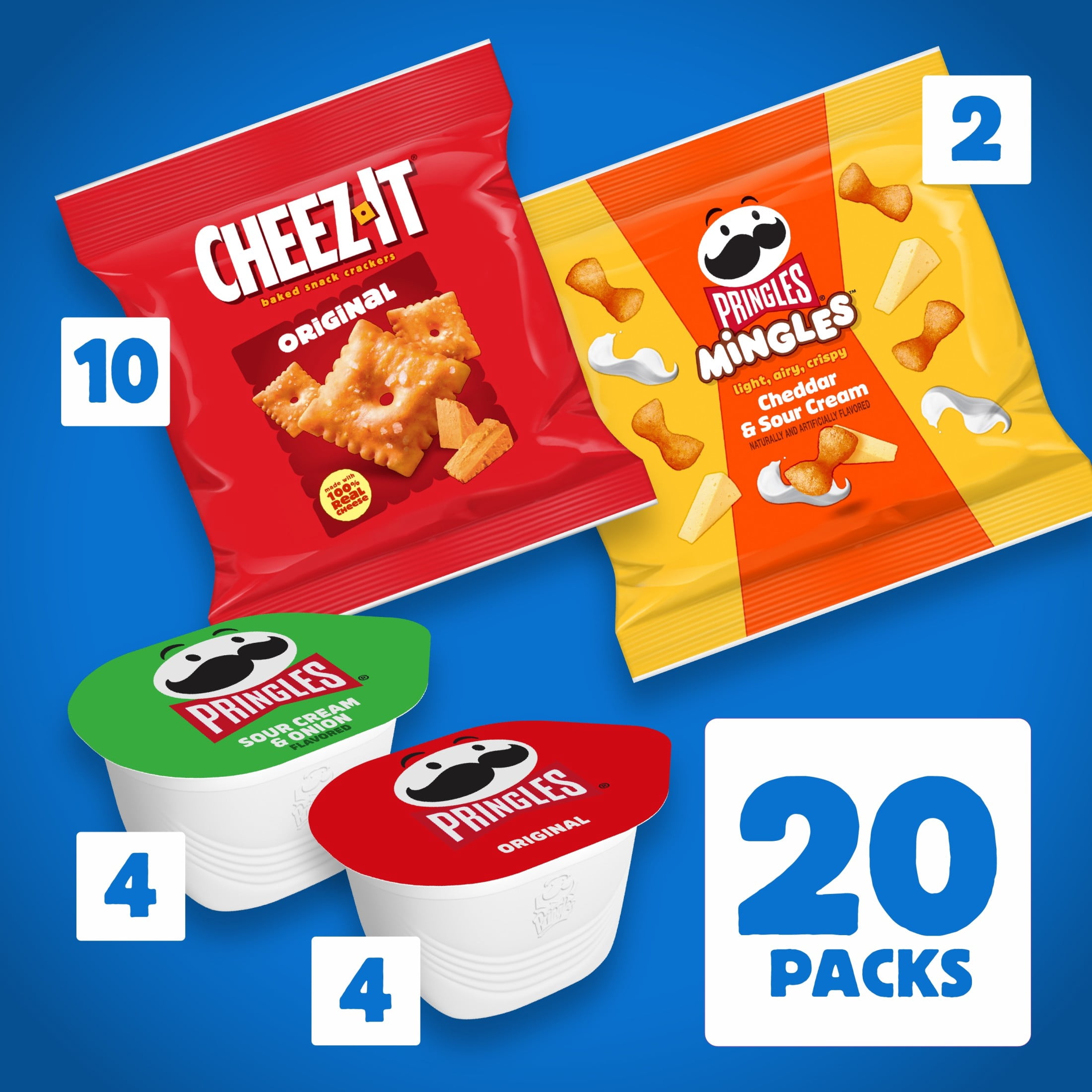 Cheez-It, Pringles Variety Pack Snacks, Lunch Snacks, 20 Count