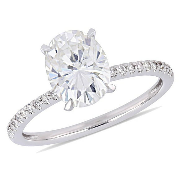 2.00 Carat (ctw) Solitaire Oval Synthetic Moissanite Engagement Ring in 14K White Gold with Diamonds 1/10 Carat (ctw I1-I2)