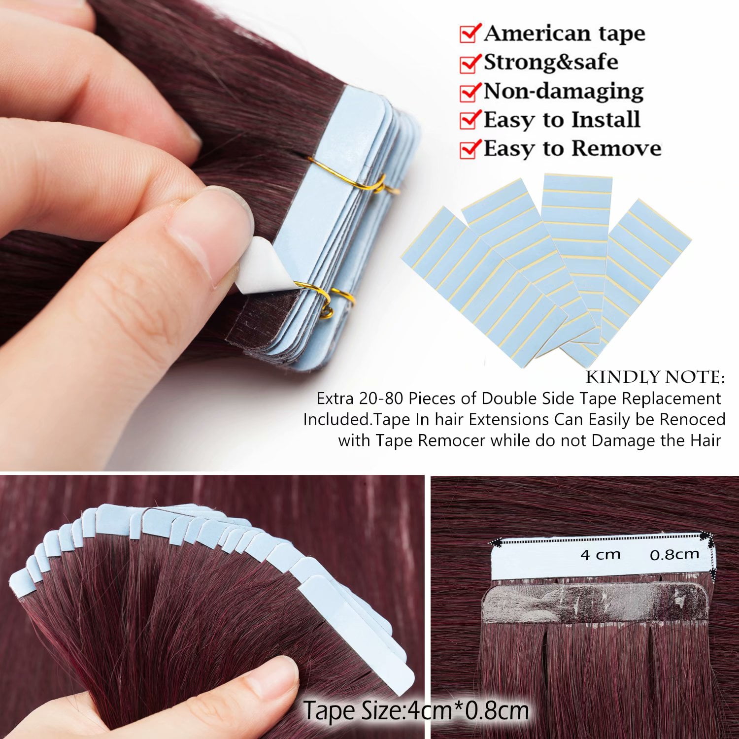 Benehair Tape In Human Hair Extensions Thick 100 Remy Real Skin