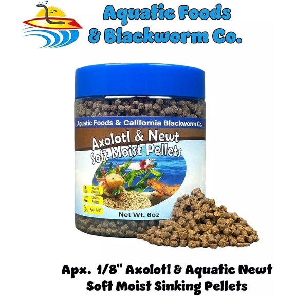 Axolotl Food 1/8" Soft Moist Sinking Pellets for Juvenile Axolotl, Snails, Shrimp, ALL Bottom Fish, Blackworm Pellets Included 6oz Canister
