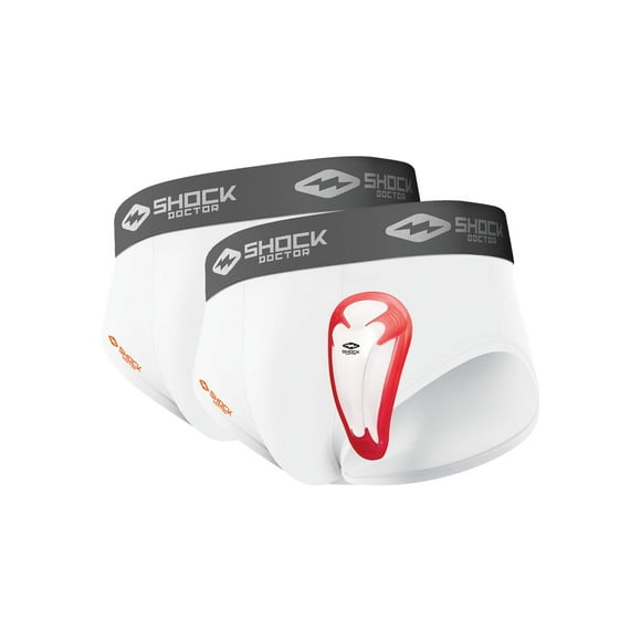 Shock Doctor Youth Paquete de 2 calzoncillos con copa BioFlex incluida. Para niños/niños. Núcleo protector para todos los deportes. Blanco