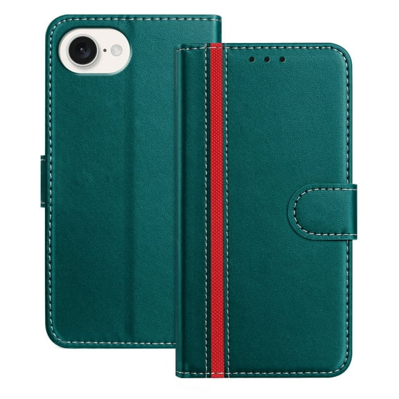 Premium PU Leather Case Compatible for iPhone 16e, PU Leather Wallet Flip Folio Case with Kickstand Card Slots Magnetic Closure for iPhone 16e Full Body Protective Cover, Green