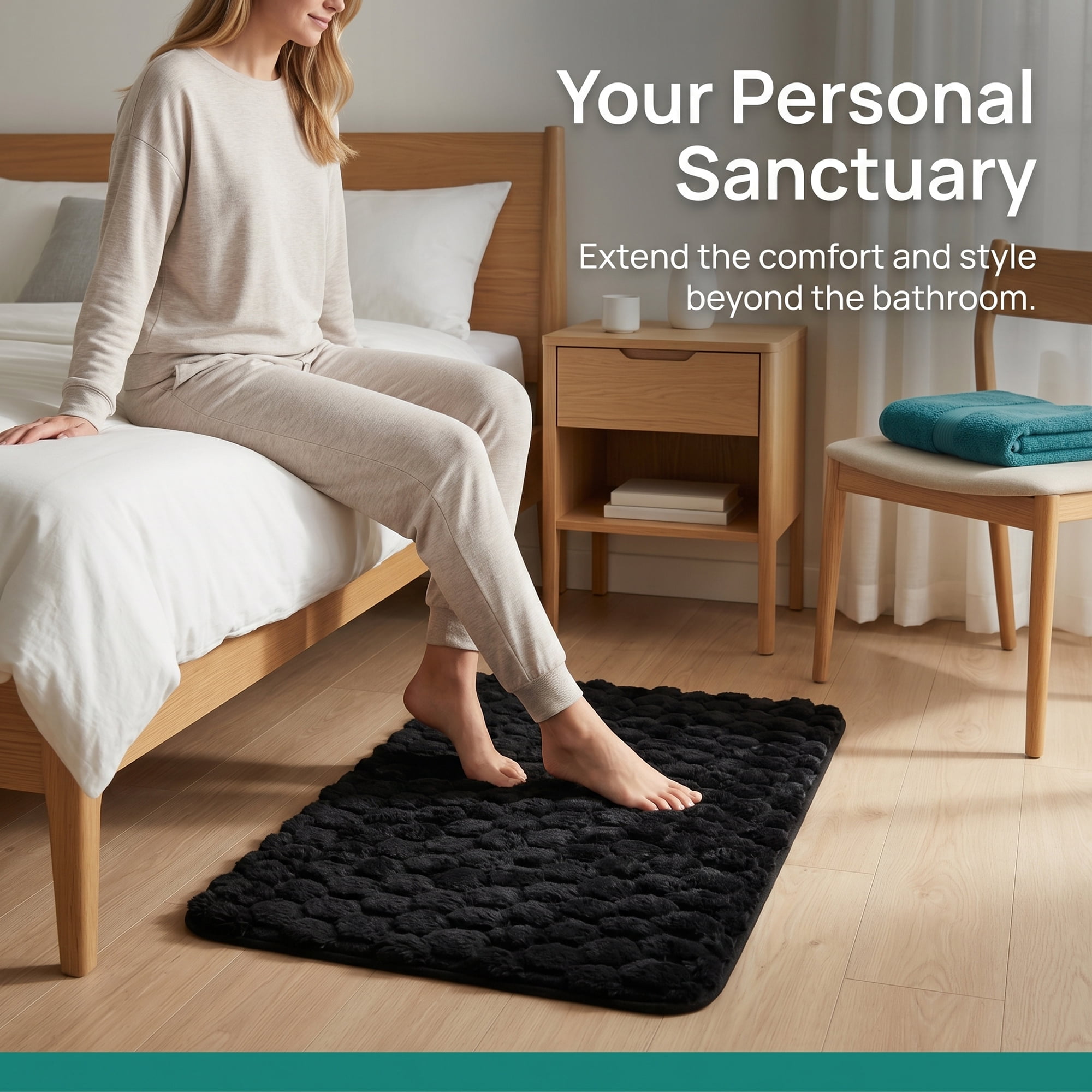 Unique Bargains Luxury Ultra Soft Absorbent Microfiber Bath Mat Non Slip Black 24" x 16"