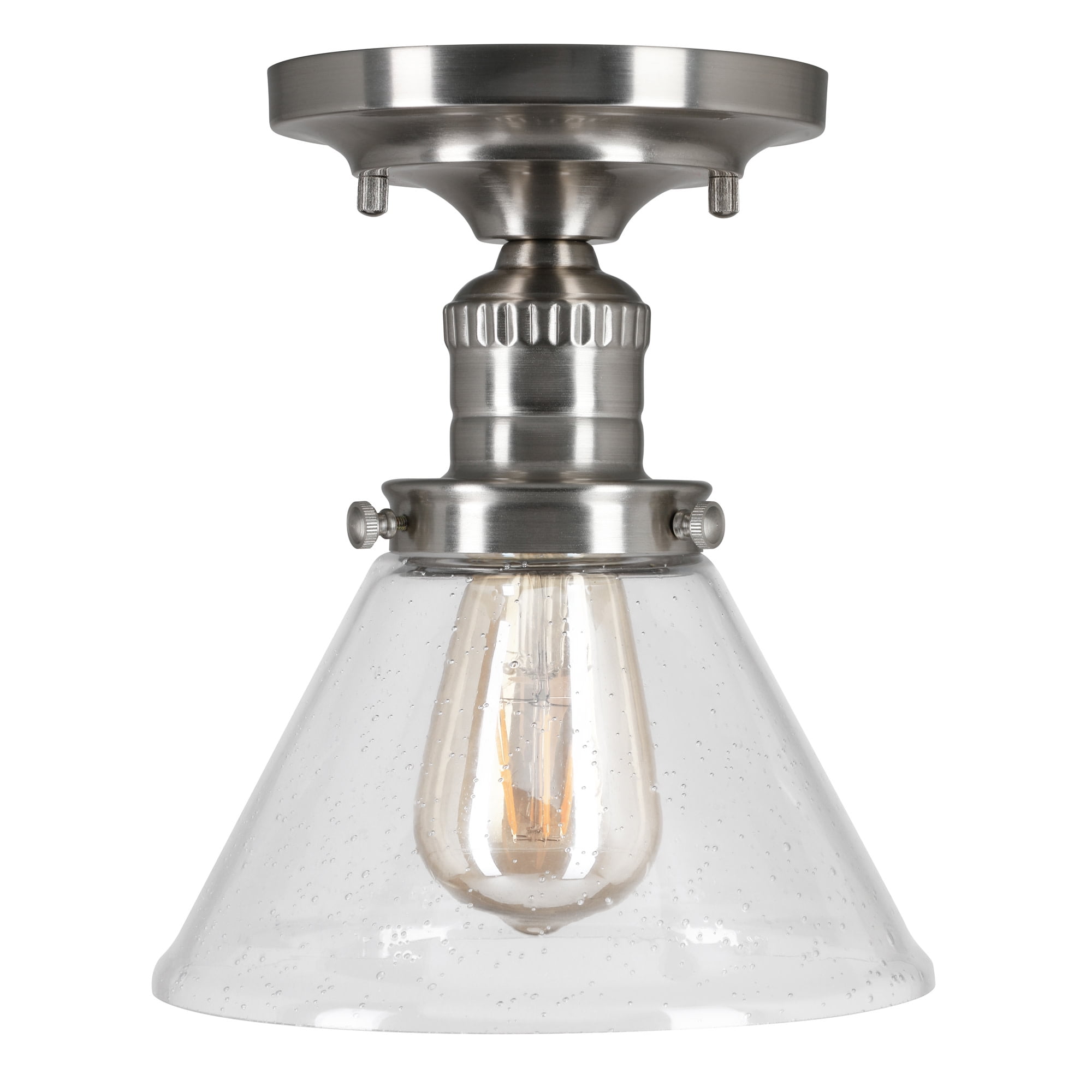 Corwin Ceiling Light, 1-Light Satin Nickel Semi-Flush Fixture with Seeded Glass, Dimmable, 7.9 in L x 7.9 in W x 9.1 in H