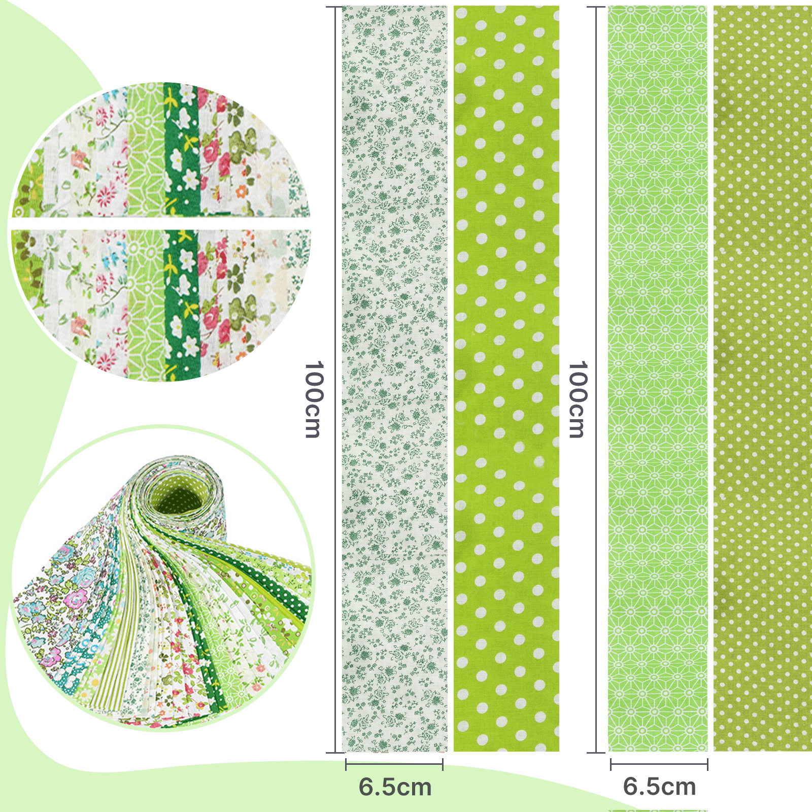 40 Pcs Jelly Roll Fabric Strips for Quilting Sewing-2.6 Inch Precut Cotton Floral Fabric Strips Bundles, Perfect Quilting Fabric for Sewing,DIY Sewing Supplies Grass Green