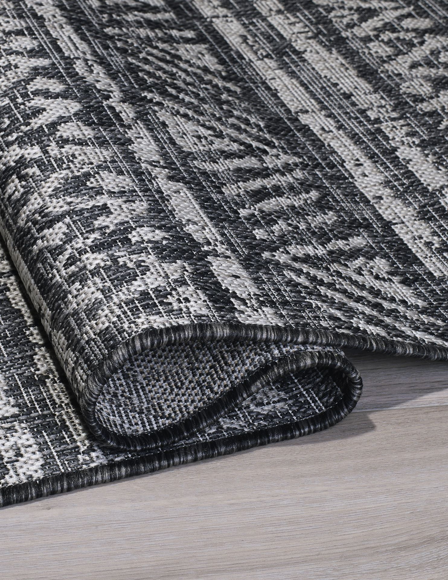FH Home Flat Woven Outdoor Rug - Waterproof, Easy to Clean, Stain resistant - Premium Polypropylene Yarn - Striped Boho -Patio,Deck,Porch,Balcony, Laundry Room - Amman - Charcoal - 6' x 9'