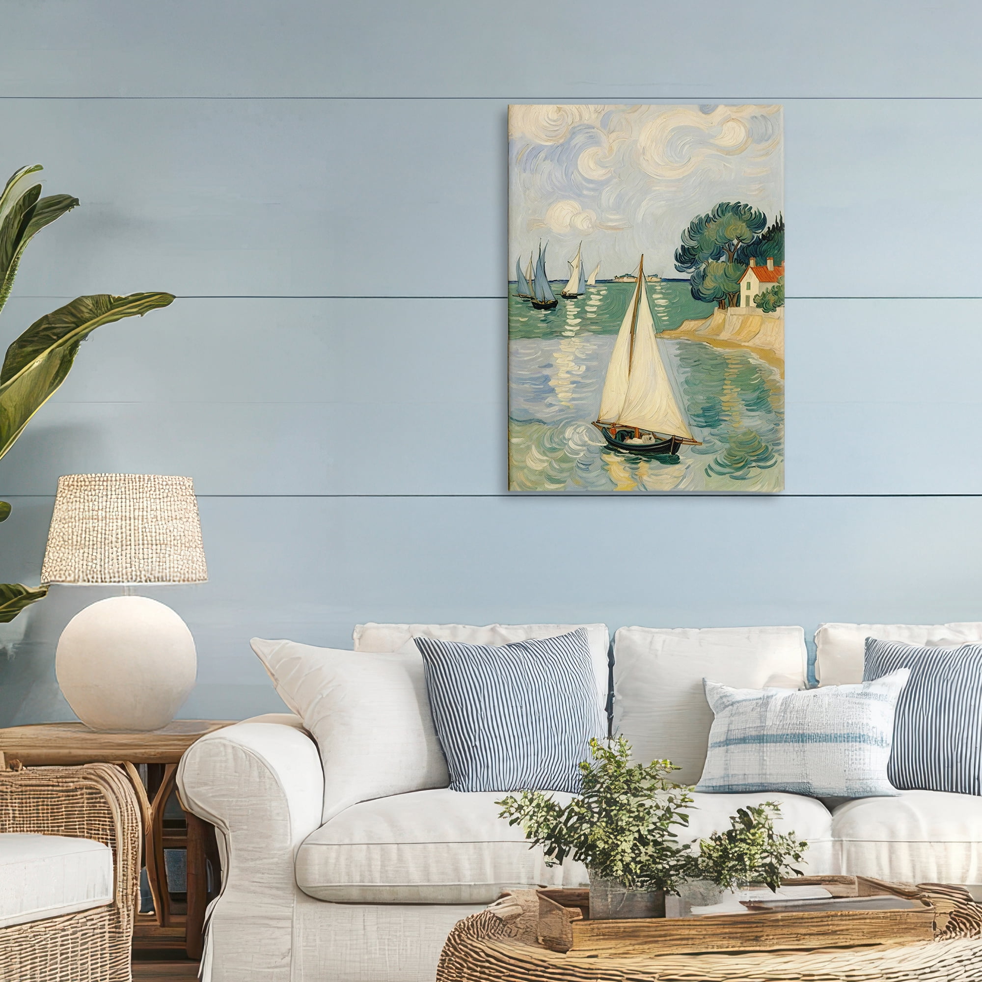 Stupell Industries Coastal Sailboats Under Swirling Clouds Canvas Wall Art, design by Angie Hawke