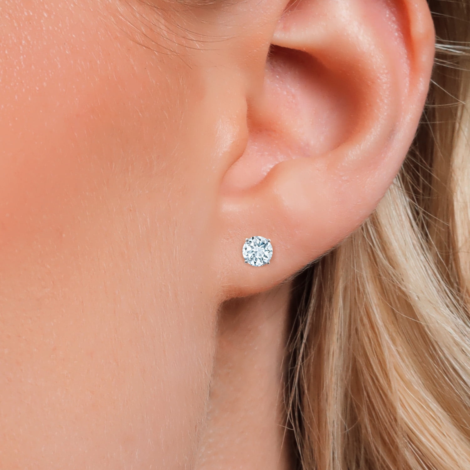 Gem Stone King 925 Sterling Silver Sky Blue Aquamarine Stud Earrings for Women | 0.50 Cttw | Gemstone March Birthstone | Round 4MM