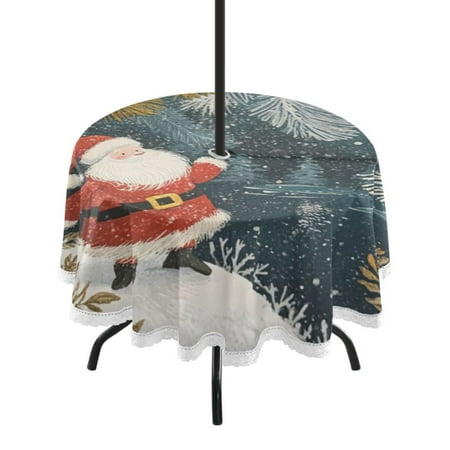 

Round Tablecloth 60*60 Inches Round Tablecloth Outdoor Style Tablecloth With Umbrella Holes Tablecloth Outdoor Suitable For Kitchens and Dining Rooms Santa and The Lake