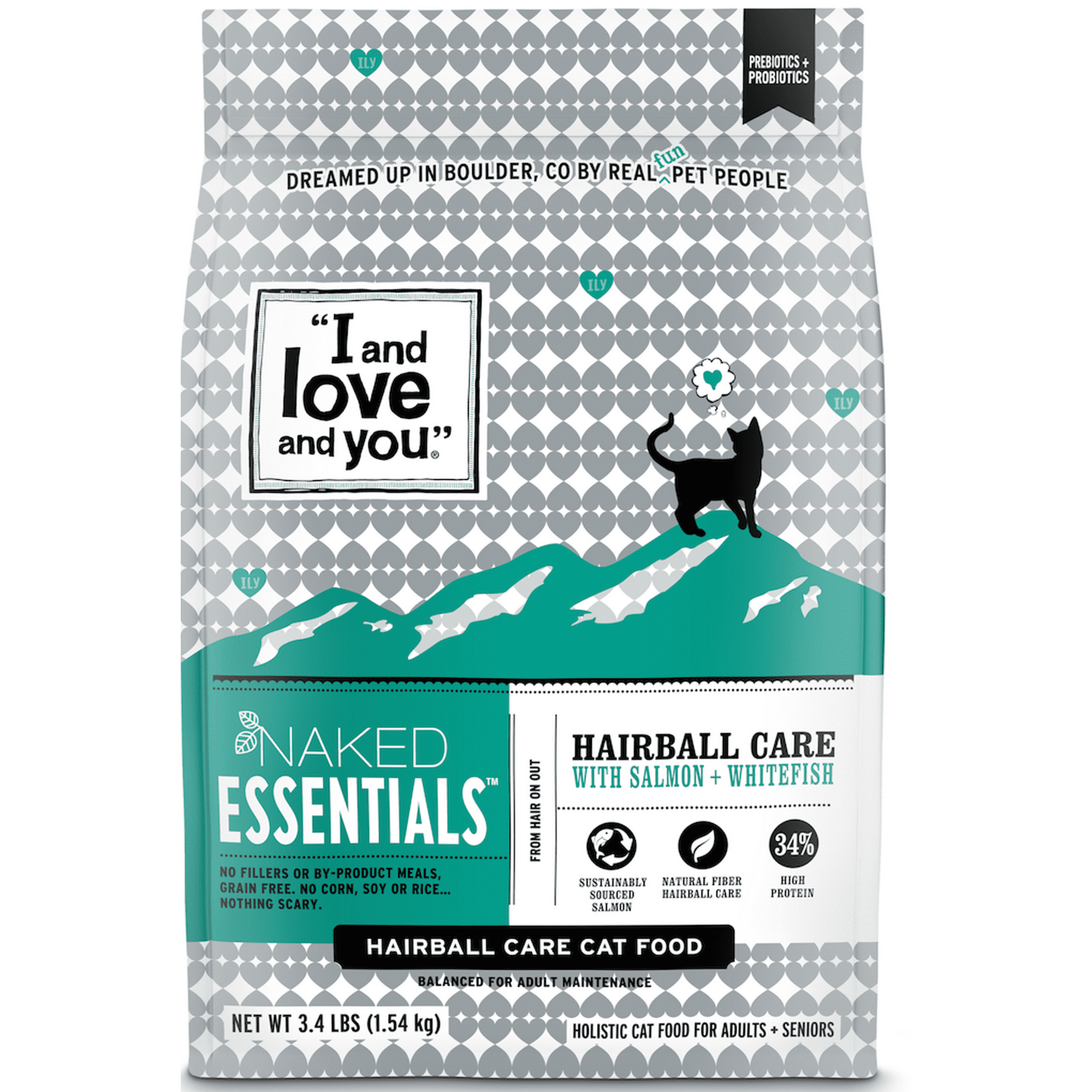 "I and love and you" Naked Essentials Dry Cat Food, Hairball Care with Whitefish and Salmon, 3.4 lb