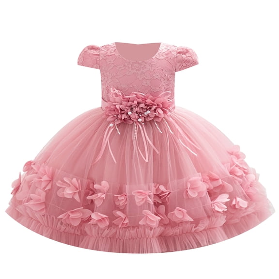 IDOPIP Baby Toddler Flower Girl Dress Lace Tulle Birthday Pageant Gown 1-5 Years 3D Flowers Formal Dress Toddler Wedding Guest Dress Baby Girl First Birthday Party Princess Baptism Dresses