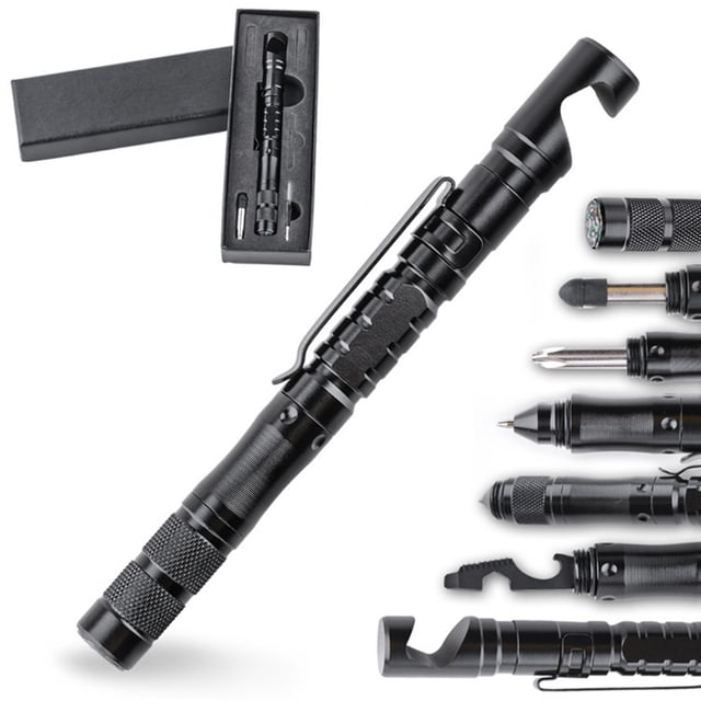 Bol铆grafo Multiherramienta Todo En 1, Bol铆grafo Port谩til De Aleaci贸n De Aluminio Con Linterna Led, Rompecristales, Abrebotellas, Destornillador, Llave, Herramienta De Equipo De Supervivencia Para Acam