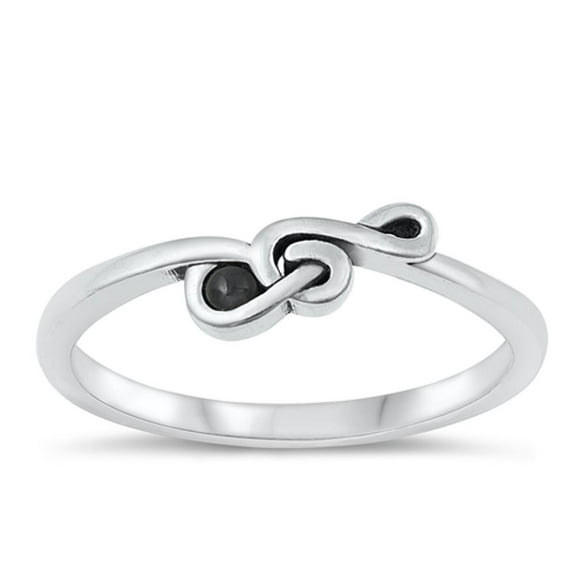 CHOOSE YOUR COLOR Black Simulated Agate G Clef Ring .925 Sterling Silver Music Note Band CZ Female Size 4
