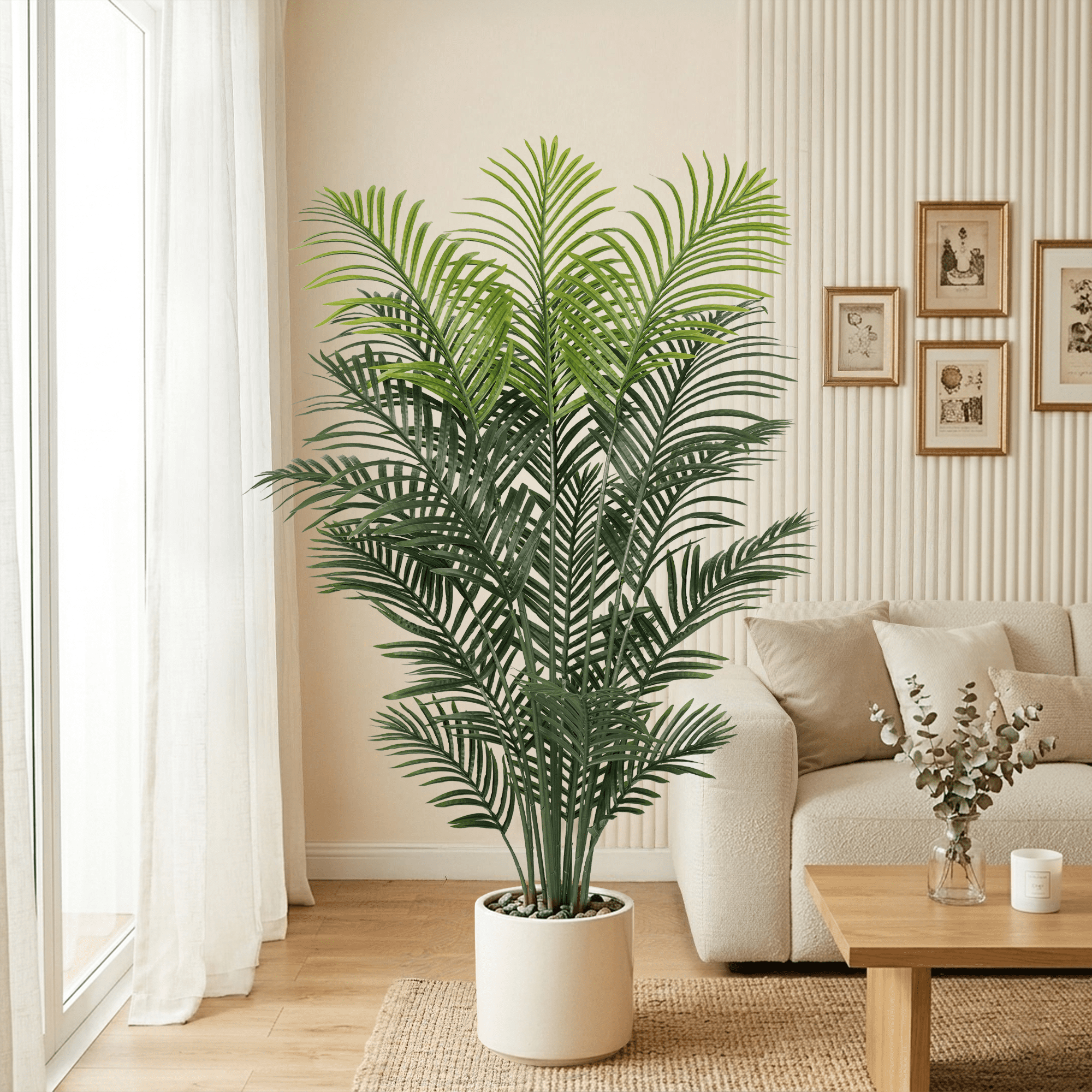OLIVIVI Artificial Palm Tree 5FT Tall Faux Silk Plant for Home Office Decor Indoor Outdoor Fake Lifelike Potted Plant with Wood Branches 1 pack