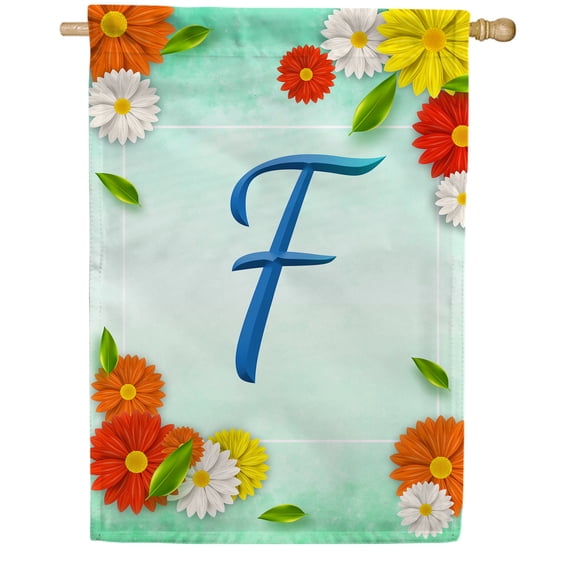 America Forever Summer Floral Monogram House Flag Letter F 28 x 40 inches Cosmos Yellow Red White Spring Flower Double Sided Vertical Outdoor Yard Lawn Decorative Seasonal Summertime House Flag
