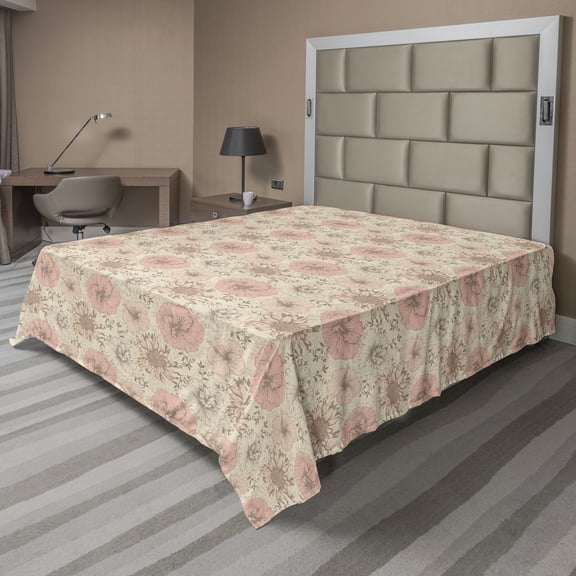 Ambesonne Floral Flat Bedding Sheet Soft Top Sheet, Romantic Rose Illustration, King, Rose Champagne