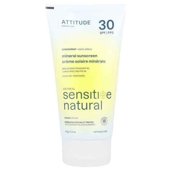 Attitude Sensitive Skin, Hypoallergenic Mineral Sunscreen, SPF 30, Fragrance Free, 5.2 oz
