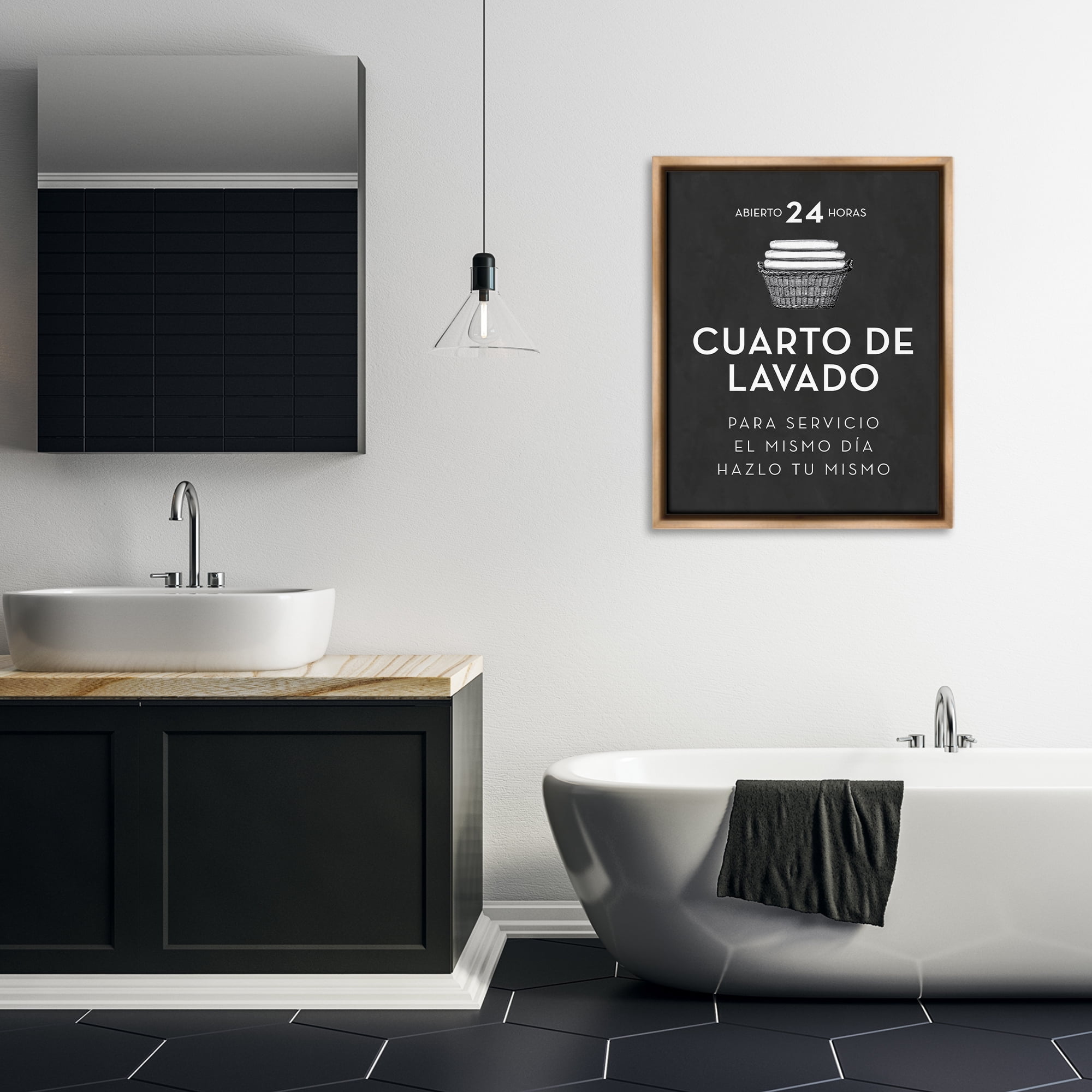 Stupell Industries Publicidad Día de Lavandería, Negro Bath & Laundry Painting Brown Floater Framed Art Print Wall Art, 25 x 31