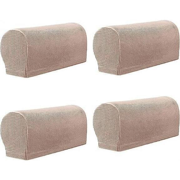 XmhyTop 4 Pcs Non - Slip Arm Covers in Plaid Stretch and Solid Colors - Perfect Slipcovers for Chairs, Couches, Sofas, Armchairs and Recliners, Equipped with Twist Pins, Camel