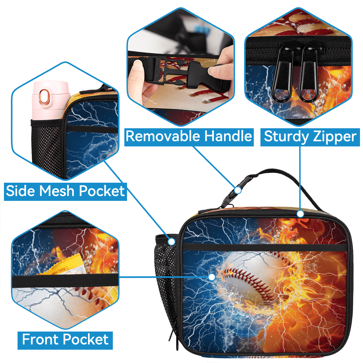 Herdesigns Baseball Sports Theme Large Backpack Set with Lunch Box Lightweight Water Resistant Travel Laptop Backpacks Casual Daypacks for Women Men