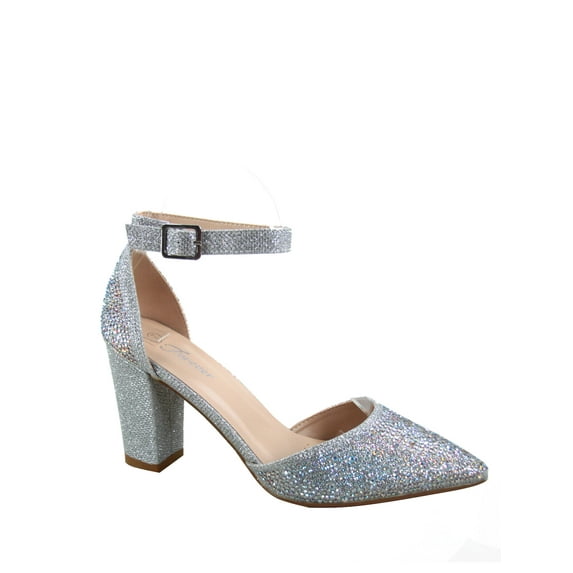 Songful-6 Women's Pointed Toe Ankle Strap Buckle Chunky High Heels Sandals Shoes