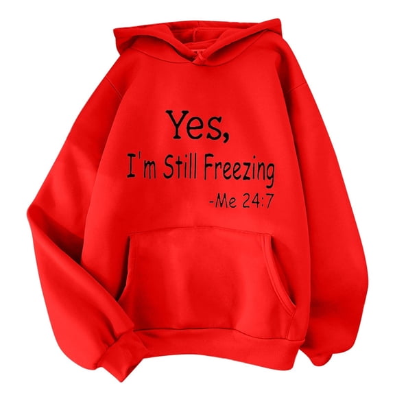 Tunic Tops for Women Loose Fit Winter Fall Comfy Hooded Long Sleeve Cap One Shoulder Drawstring Graphic Leisure Cotton Sweatshirts Hoodies(Red,M)