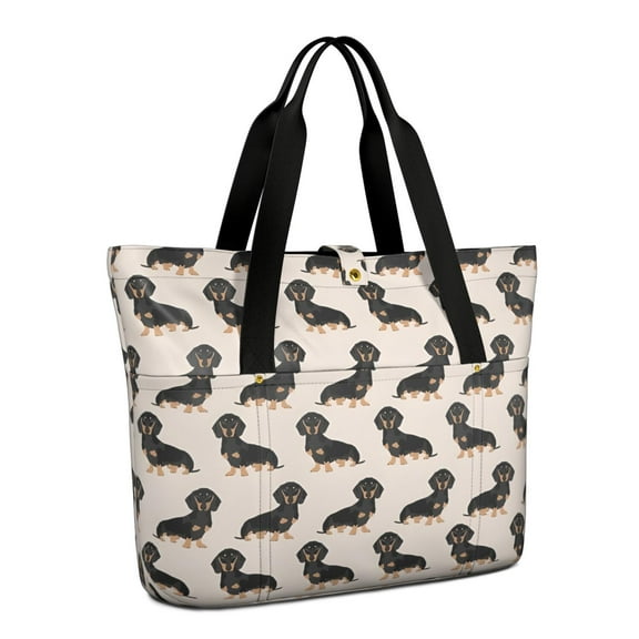 Tote Bag for Women - Cute Dachshund Shoulder Bag - Large Utility Work Duffle Bag with Zipper Handbag for Travel, Work, Sprots