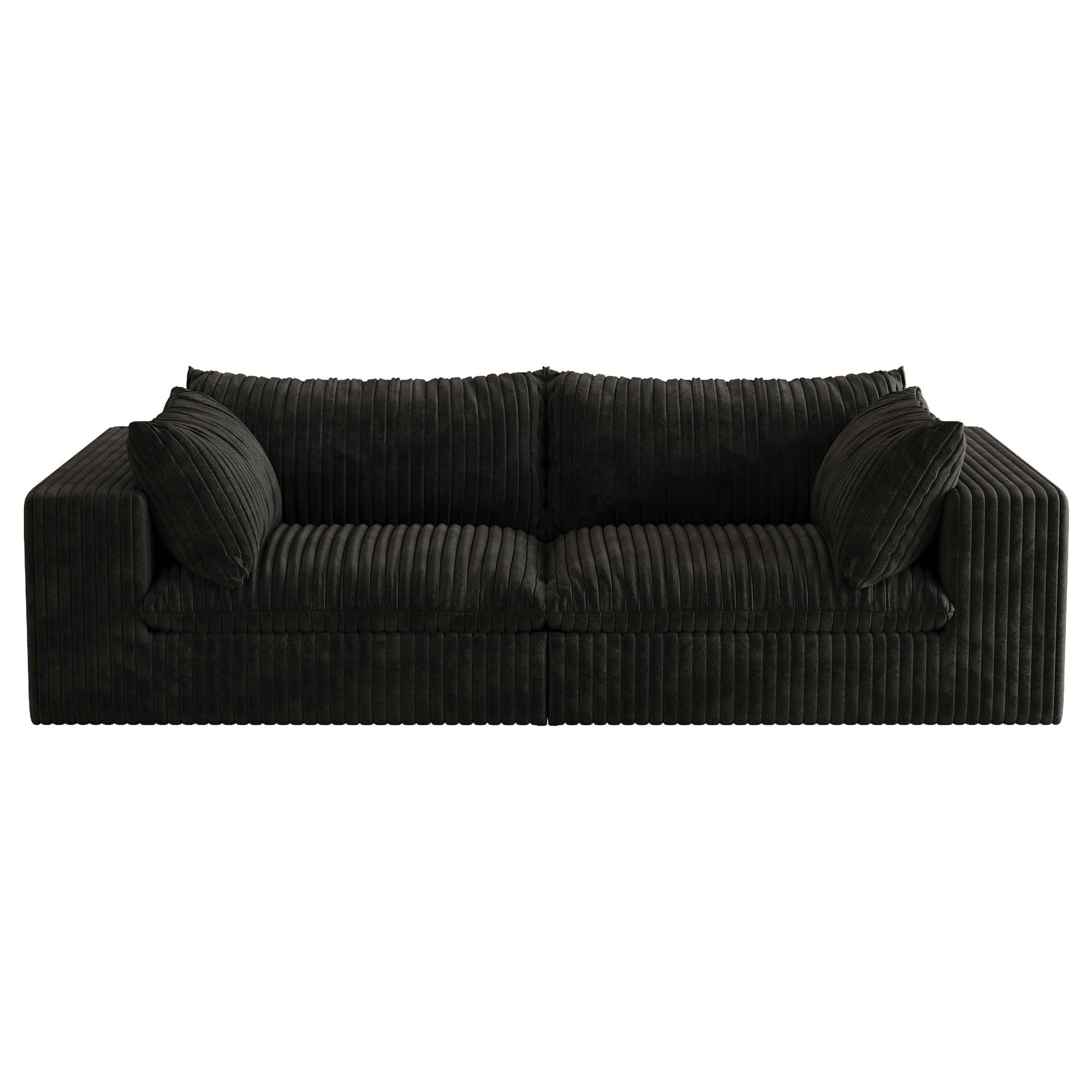 MAYEERTY 78.8" 2-Seat Corduroy Sofa, Feather-Filled Cushion Modular Design, Full Sponge Support No Wooden Frame, No Assembly, Black