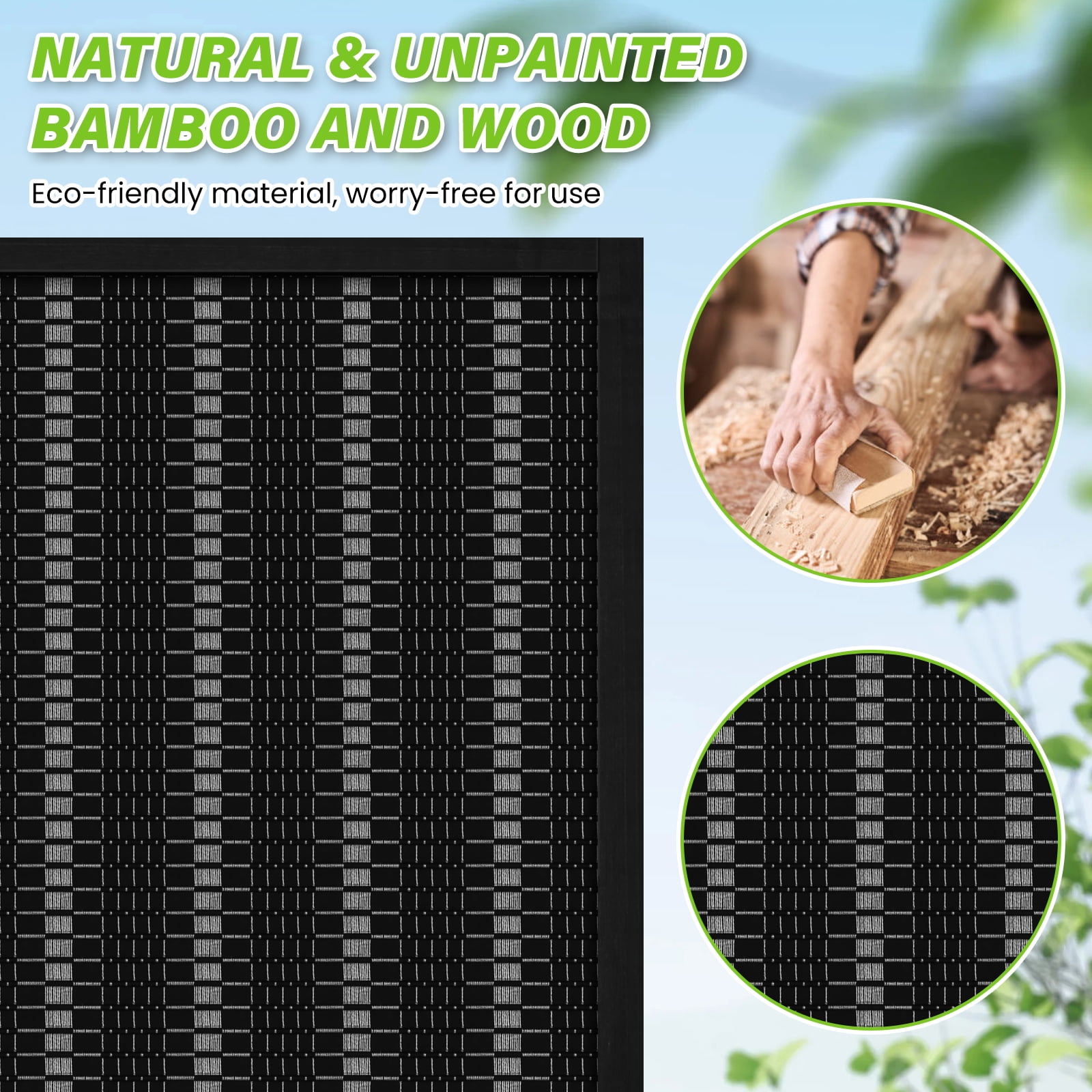 BIQWBIC Bamboo Room Divider Folding Privacy Screen, 72 Inches High, 4 Panel, Black