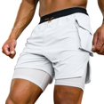 thumbnail image 3 of DDAPJ pyju Birthday Gifts! Mens Quick Dry Athletic Shorts with Compression Liner Swim Trunks 2 in 1 Workout Shorts with Cargo Pockets White M, 3 of 7
